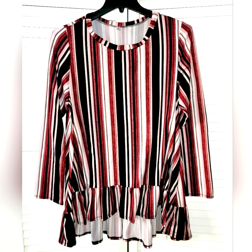 Sunday Morning Women 2XL Knit Pullover Long Sleeves Babydoll Stripe Casual Top